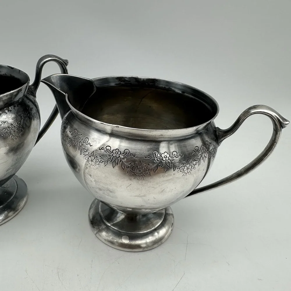 Vintage Forbes Silver Plate Co Creamer And Sugar Jar Floral Design 5